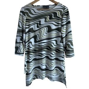 Chicos Travelers Size Small Artzy Asymmetrical‎ Hem Abstract Print Blouse Top